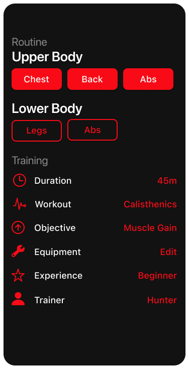 FitBot Settings Interface - Customizable fitness preferences and AI training options